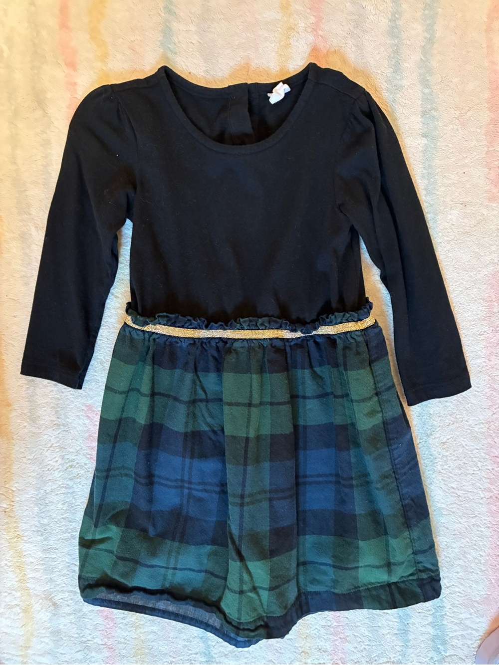 J. Crew black Long-Sleeve Dress Green & Blue Plaid Skirt - age 4, 4T